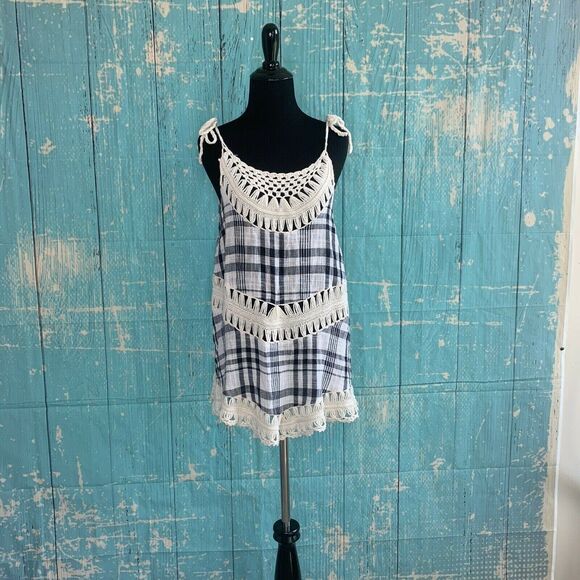 Entro black white gingham knit long relax sleevesless Top Small - Picture 6 of 9